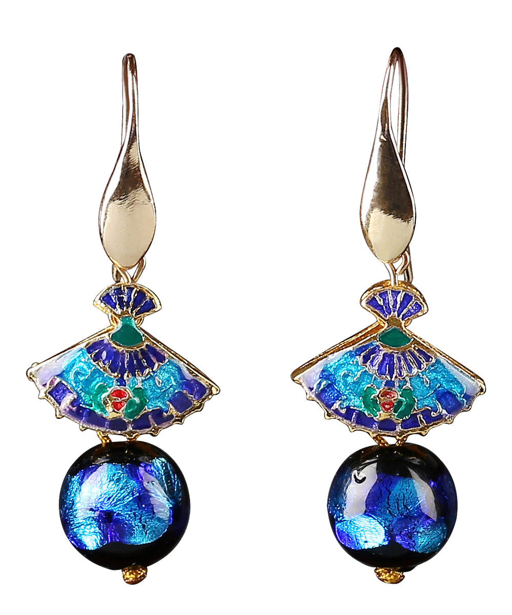 Art Blue Copper Cloisonne Coloured Glaze Fan Drop Earrings LY2264 - fabuloryshop