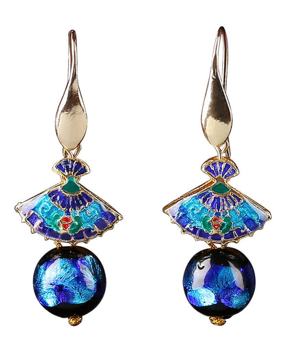 Art Blue Copper Cloisonne Coloured Glaze Fan Drop Earrings LY2264 - fabuloryshop