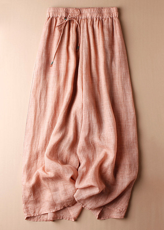 Art Blue Drawstring Tie Waist Linen Wide Leg Pants LY4477 - fabuloryshop