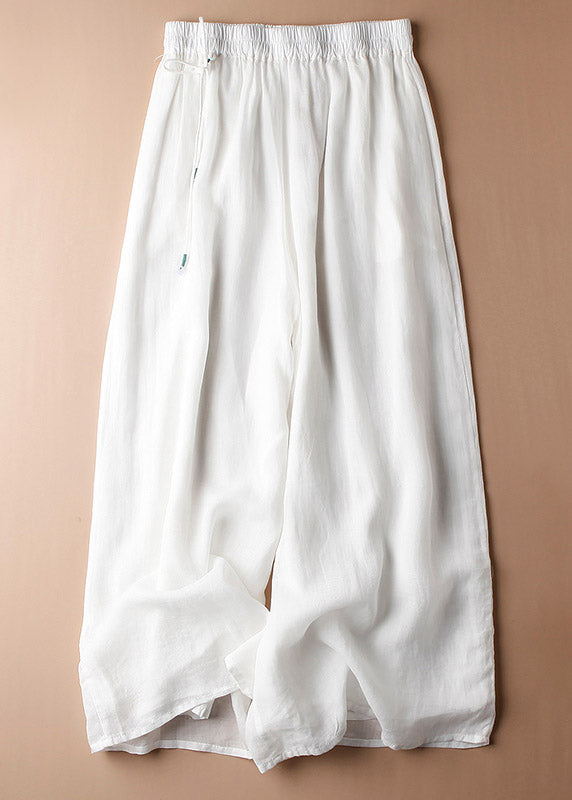 Art Blue Drawstring Tie Waist Linen Wide Leg Pants LY4477 - fabuloryshop