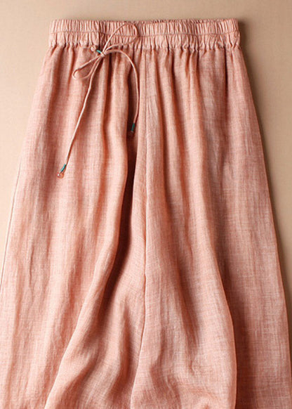 Art Blue Drawstring Tie Waist Linen Wide Leg Pants LY4477 - fabuloryshop