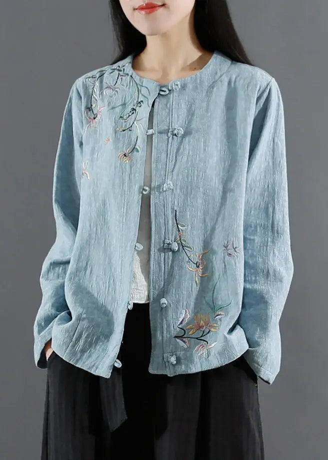 Art Blue Jacquard Embroideried Patchwork Cotton Coat Fall Ada Fashion