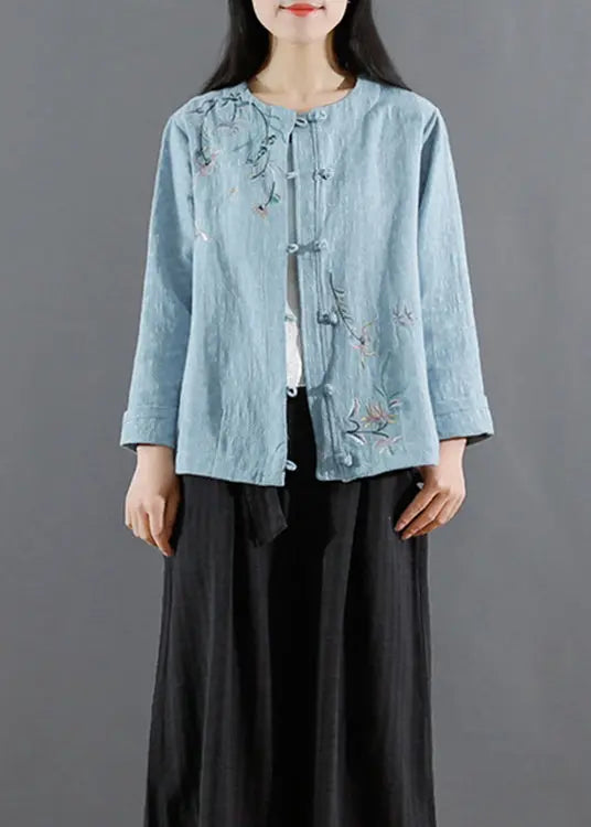 Art Blue Jacquard Embroideried Patchwork Cotton Coat Fall Ada Fashion