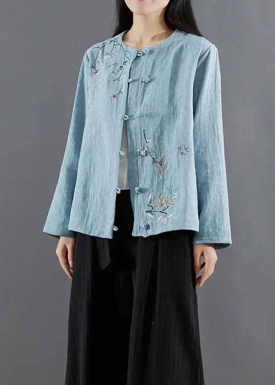 Art Blue Jacquard Embroideried Patchwork Cotton Coat Fall Ada Fashion