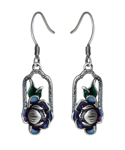 Art Blue Lotus Patchwork Silver Drop Earrings LY9178 Ada Fashion