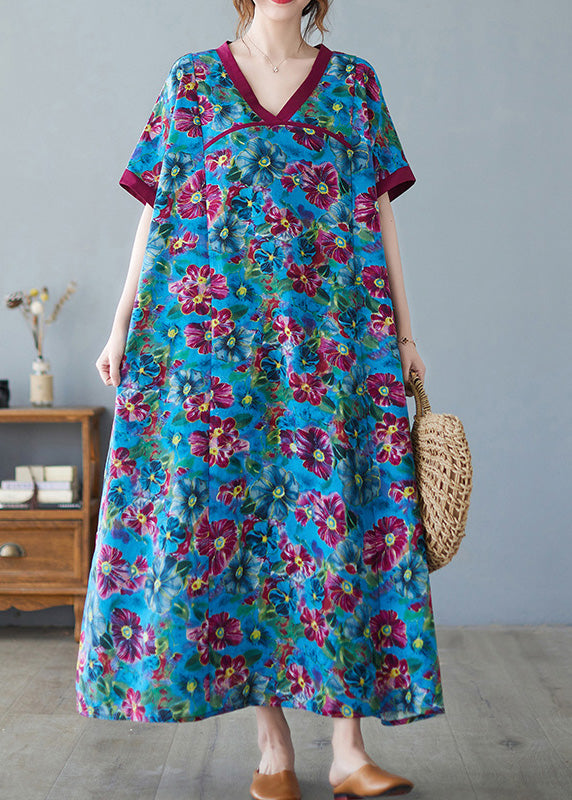 Art Blue Print Patchwork Cozy Long Dresses Summer Ada Fashion