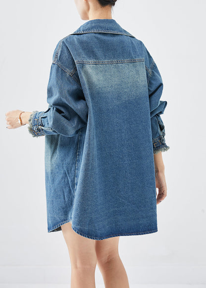 Art Blue Tasseled Chinese Button Denim Coats Fall Ada Fashion