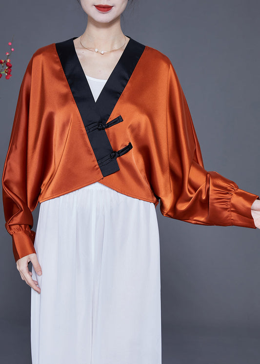 Art Caramel Oversized Patchwork Chinese Button Silk Shirt Spring LY2332 - fabuloryshop