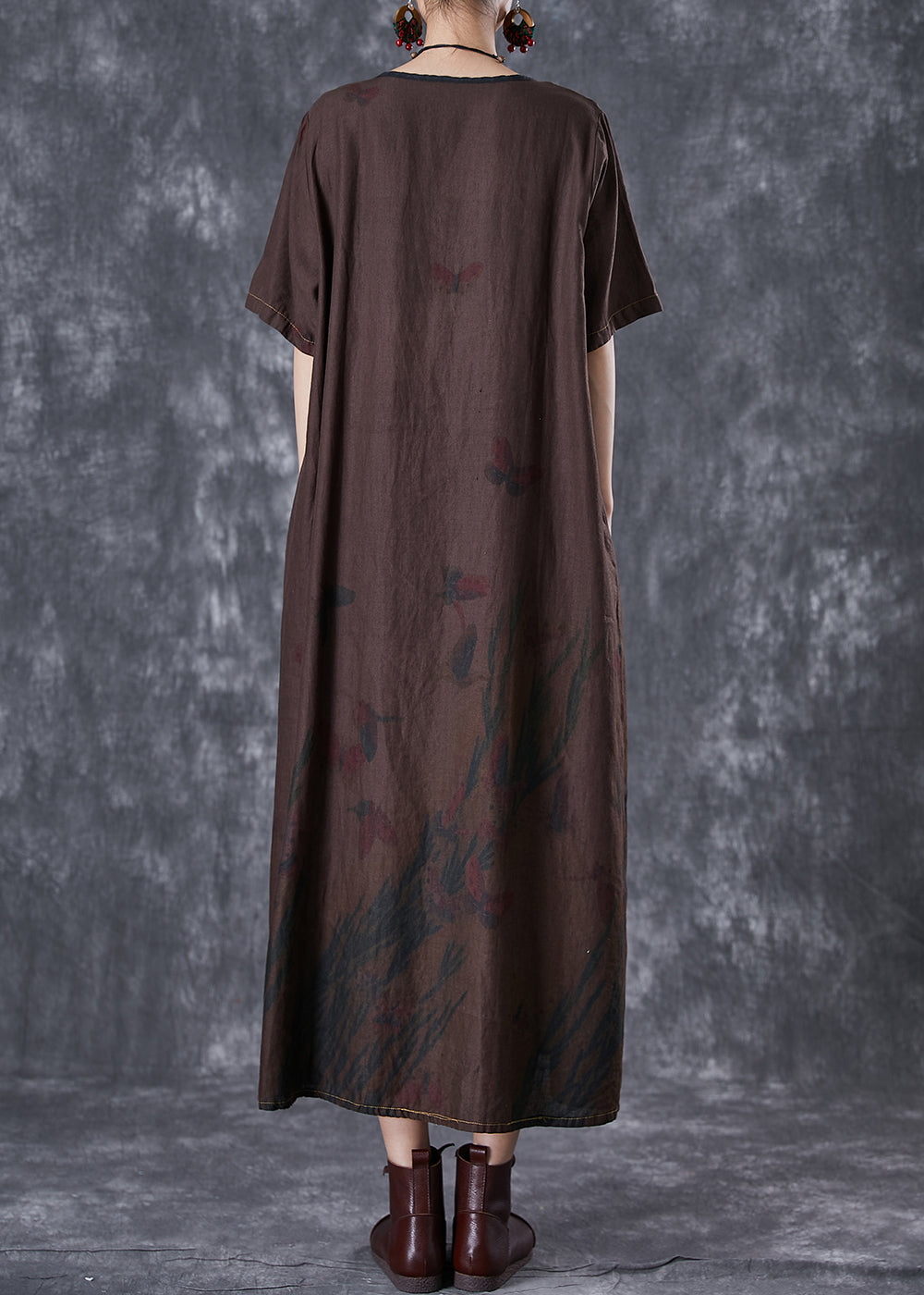 Art Chocolate Print Side Open Linen Dresses Summer TD1019 - fabuloryshop