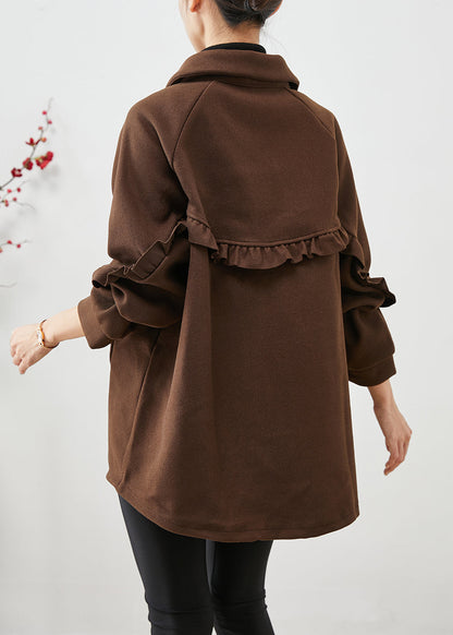 Art Chocolate Ruffled Patchwork Woolen Jacket Fall Ada Fashion