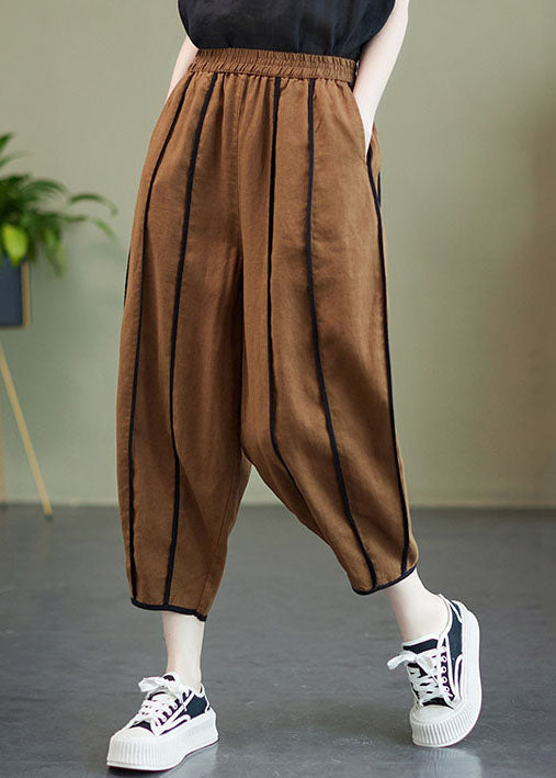 Art Coffee Elastic Waist Oversized Patchwork Linen Harem Pants Summer LY0654