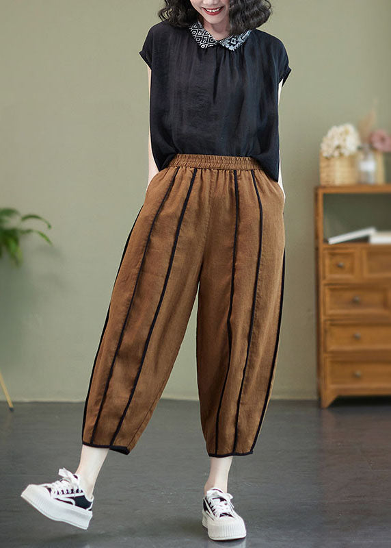 Art Coffee Elastic Waist Oversized Patchwork Linen Harem Pants Summer LY0654