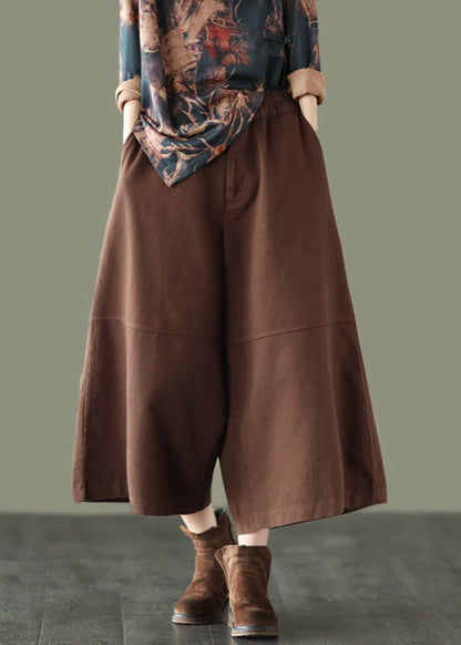 Art Chocolate Elastic Waist Patchwork Cotton Wide Leg Pants Spring TG1004 - fabuloryshop