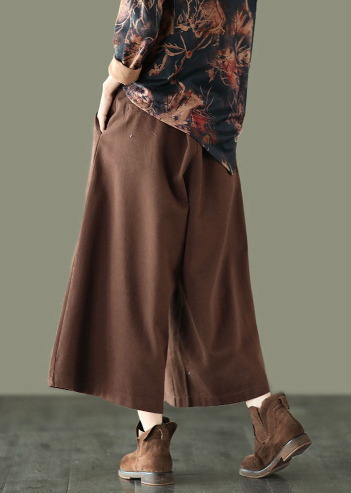 Art Chocolate Elastic Waist Patchwork Cotton Wide Leg Pants Spring TG1004 - fabuloryshop