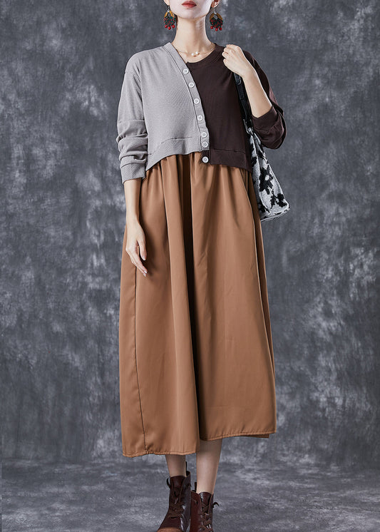 Art Colorblock Asymmetrical Patchwork Button Knit Dresses Summer LY6774 - fabuloryshop