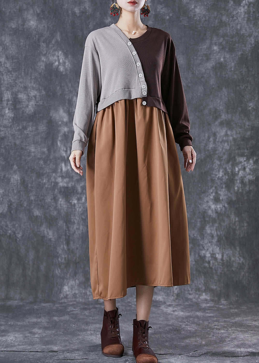 Art Colorblock Asymmetrical Patchwork Button Knit Dresses Summer LY6774 - fabuloryshop