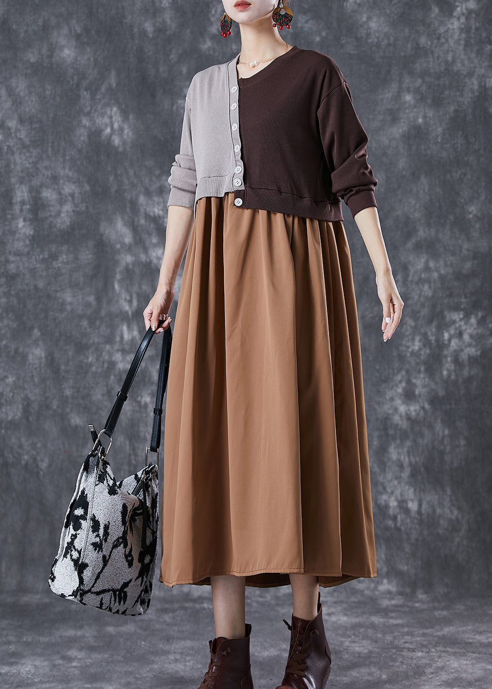 Art Colorblock Asymmetrical Patchwork Button Knit Dresses Summer LY6774 - fabuloryshop
