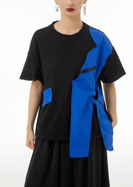 Art Colorblock Asymmetrical Patchwork Cotton Tanks Summer TS1044 - fabuloryshop