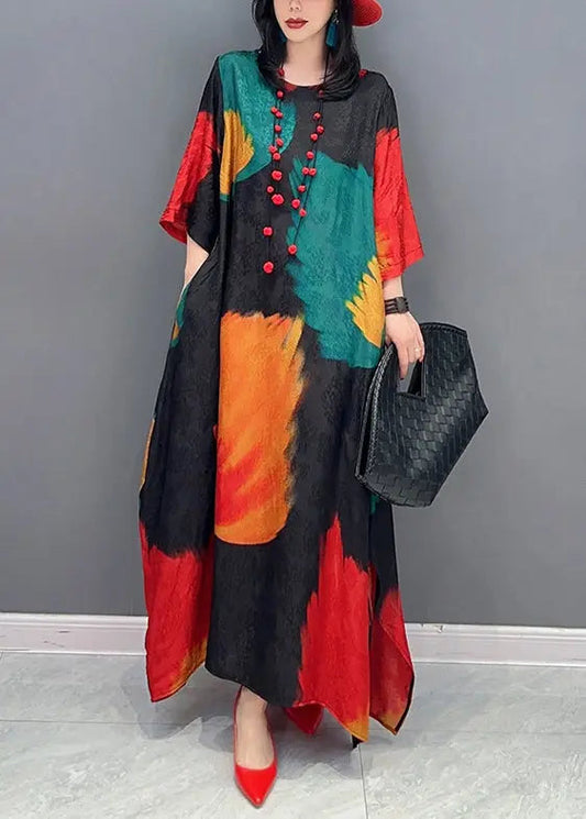Art Colorblock O Neck Side Open Patchwork Chiffon Dress Fall Ada Fashion