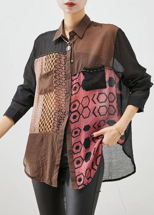 Art Colorblock Oversized Patchwork Cotton Shirt Fall Ada Fashion