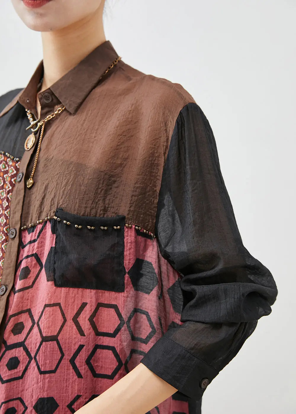 Art Colorblock Oversized Patchwork Cotton Shirt Fall Ada Fashion
