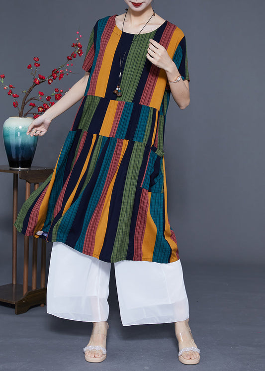 Art Colorblock Oversized Patchwork Striped Cotton Maxi Dresses Summer LC0376 - fabuloryshop