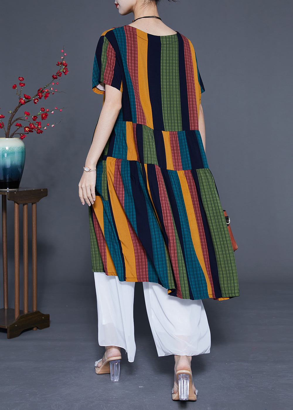 Art Colorblock Oversized Patchwork Striped Cotton Maxi Dresses Summer LC0376 - fabuloryshop