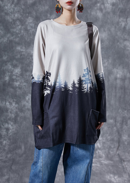Art Colorblock Oversized Print Pockets Cotton Tops Spring LY4019 - fabuloryshop