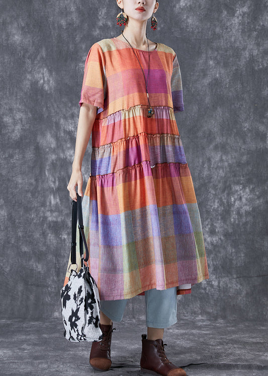 Art Colorblock Ruffled Plaid Cotton Dress Summer LY4989 - fabuloryshop