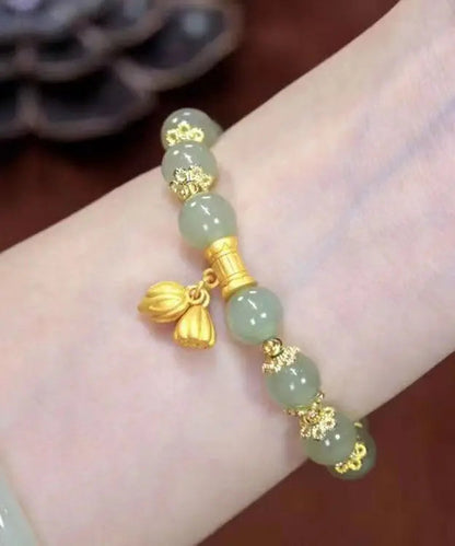 Art Cyan Jade Lotus Chain Bracelet Ada Fashion