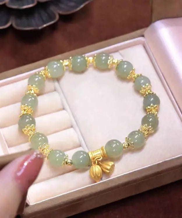 Art Cyan Jade Lotus Chain Bracelet Ada Fashion