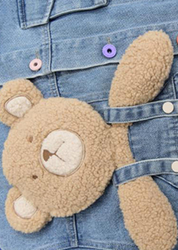 Art Denim Blue Peter Pan Collar Patchwork Little Bear Button Coats Fall TY1054 - fabuloryshop