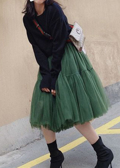 Art Dull Green Exra Large Hem Tulle Holiday Skirts Summer Ada Fashion