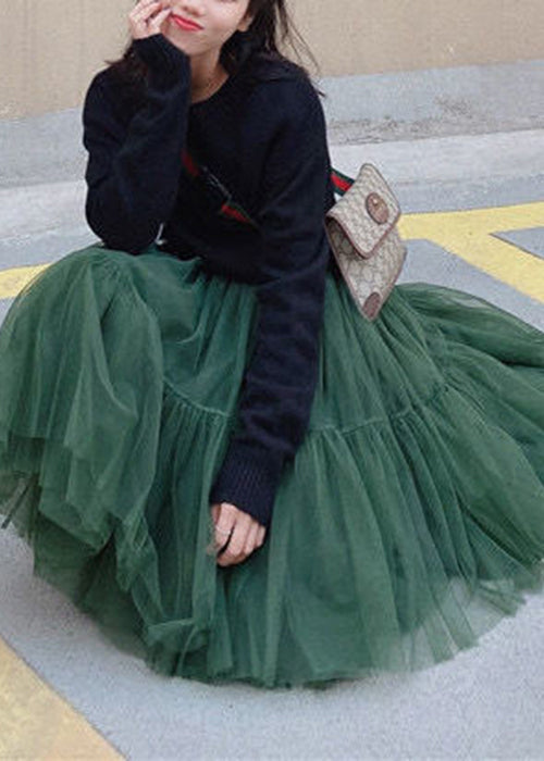 Art Dull Green Exra Large Hem Tulle Holiday Skirts Summer Ada Fashion