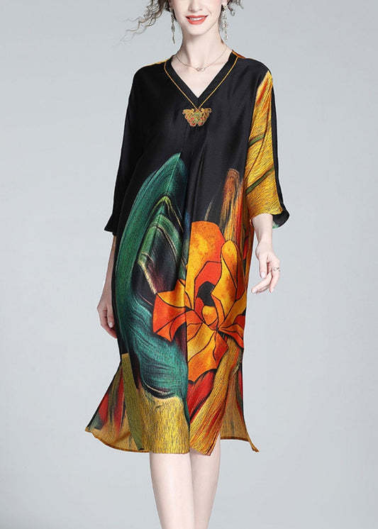 Art Embroideried Print Side Open Maxi Dress AC3019 - fabuloryshop