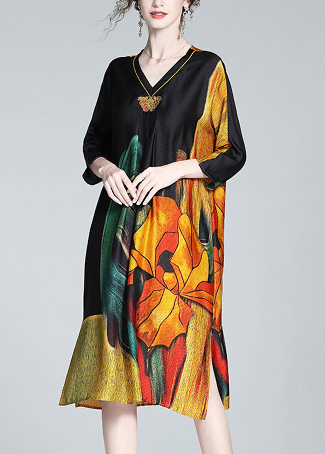 Art Embroideried Print Side Open Maxi Dress AC3019 - fabuloryshop