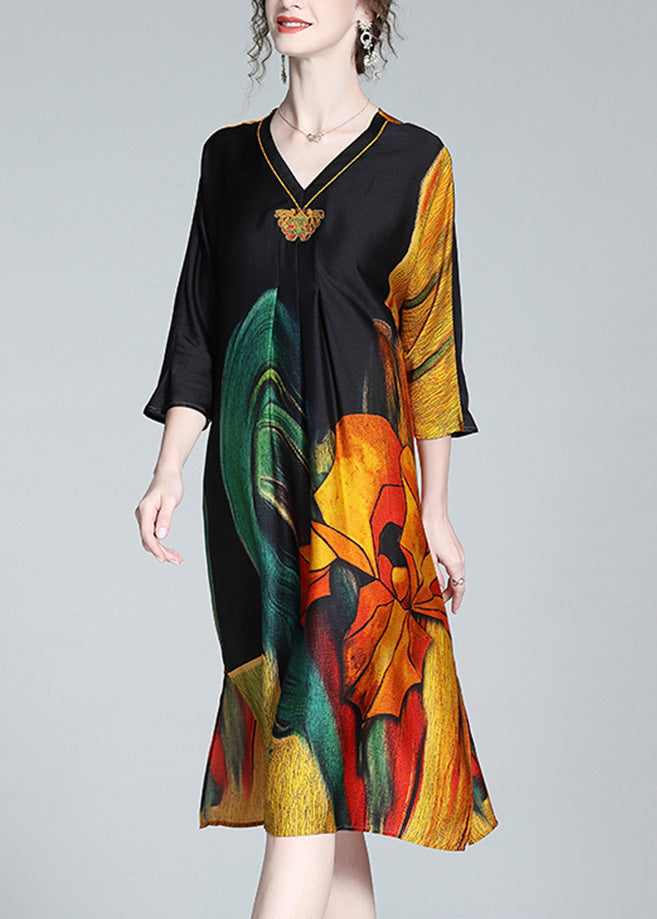 Art Embroideried Print Side Open Maxi Dress Spring LY0713 - fabuloryshop