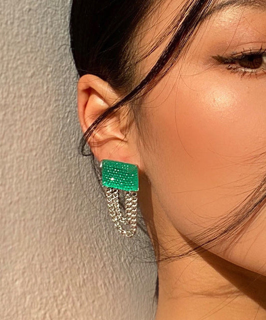 Art Emerald Green Copper Alloy Resin Chain Drop Earrings LY1809 - fabuloryshop