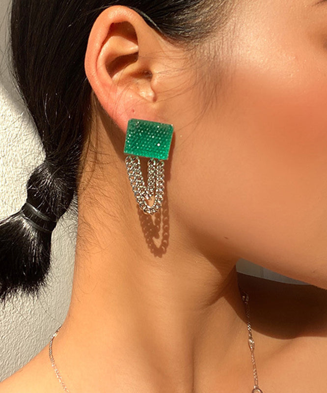 Art Emerald Green Copper Alloy Resin Chain Drop Earrings LY1809 - fabuloryshop