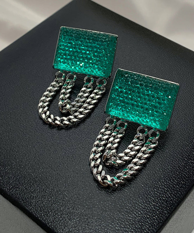 Art Emerald Green Copper Alloy Resin Chain Drop Earrings LY1809 - fabuloryshop