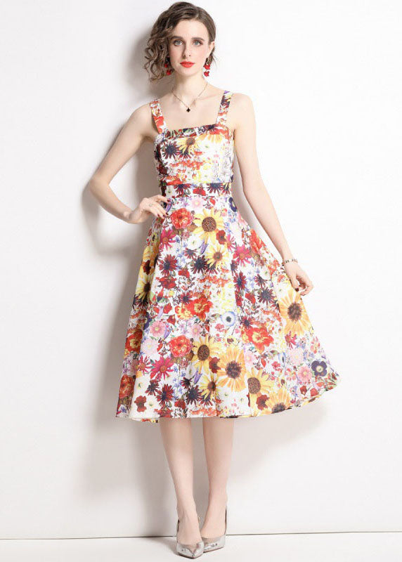 Art Floral Print Patchwork Chiffon Spaghetti Strap Dress Summer LY7371 - fabuloryshop