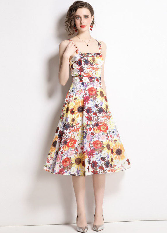 Art Floral Print Patchwork Chiffon Spaghetti Strap Dress Summer LY7371 - fabuloryshop