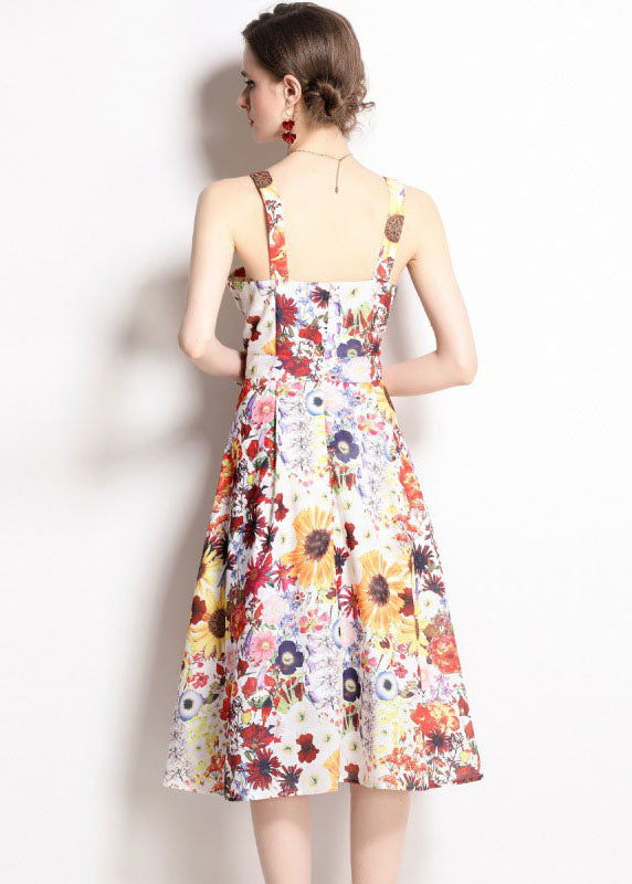 Art Floral Print Patchwork Chiffon Spaghetti Strap Dress Summer LY7371 - fabuloryshop