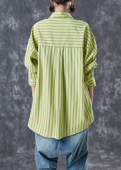 Art Grass Green Oversized Striped Cotton Blouses Summer Ada Fashion