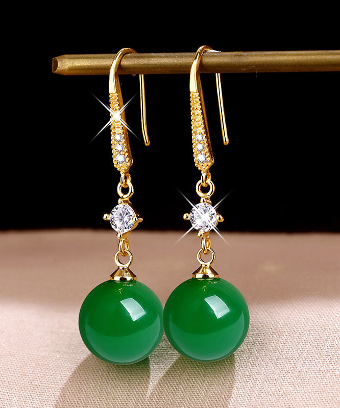 Art Green 14K Gold Agate Zircon Drop Earrings TW1055