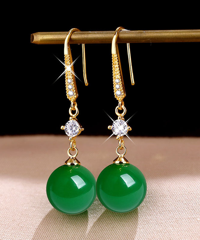 Art Green 14K Gold Agate Zircon Drop Earrings TW1055 - fabuloryshop