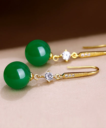 Art Green 14K Gold Agate Zircon Drop Earrings TW1055 - fabuloryshop