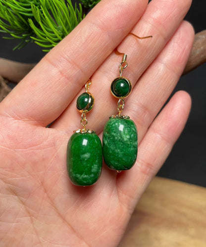 Art Green 14K Gold Dry Green Jade Drop Earrings Ada Fashion