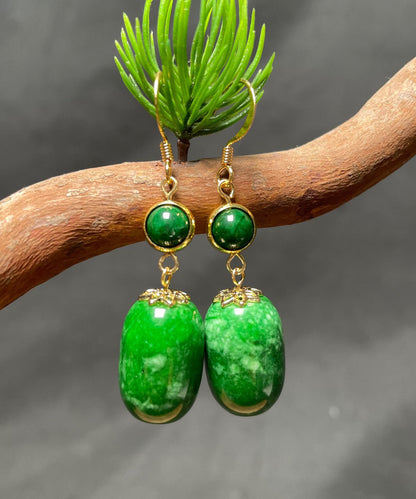 Art Green 14K Gold Dry Green Jade Drop Earrings Ada Fashion