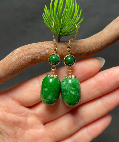 Art Green 14K Gold Dry Green Jade Drop Earrings Ada Fashion